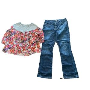 Riders By Lee 14 Jeans Stretch Blue Denim Weston L Blouse Outfit Lot Set